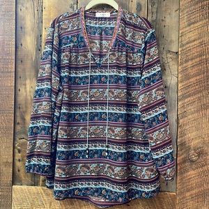 Lightweight blouse, multicolored, long sleeves, elastic cuffs, size 2X